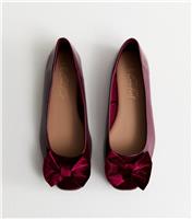 Women's Extra Wide Fit Red Bow Front Faux Patent Ballerina Flats Vegan New Look