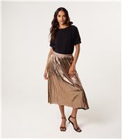 Women's Bronze Metallic Pleated Midi Skirt Blue Vanilla New Look