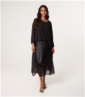 Women's Black Shimmer Midi Skirt Blue Vanilla New Look