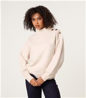 Women's Stone High Neck Button Detail Jumper Blue Vanilla New Look