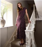 Women's Burgundy Polka Dot Midi Dress Blue Vanilla New Look