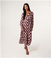 Women's Burgundy Patterned Wrap Midi Dress Blue Vanilla New Look