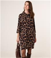 Women's Brown Animal Print Tunic Dress Blue Vanilla New Look