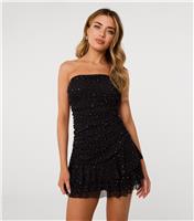 Women's Black Diamante Ruffled Mini Dress Pink Vanilla New Look