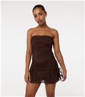 Women's Brown Diamante Ruffled Hem Mini Dress Pink Vanilla New Look