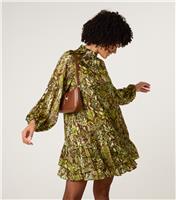 Women's Brown High Neck Frill Hem Dress Blue Vanilla New Look