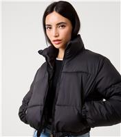 Women's Black Tiered Puffer Jacket Pink Vanilla New Look