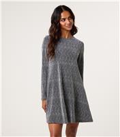 Women's Silver Long Sleeve Mini Swing Dress Blue Vanilla New Look