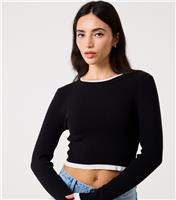 Women's Black Contrast Trim Knit Jumper Pink Vanilla New Look