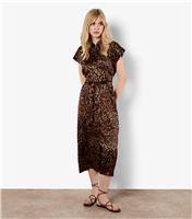 Women's Brown Leopard Print Textured Shirt Dress Apricot New Look
