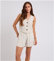 Women's Stone Striped Waistcoat Urban Bliss New Look