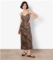 Women's Brown Leopard Print Textured Slip Dress Apricot New Look