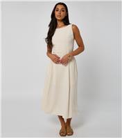 Women's Stone Sleeveless Smock Detail Midi Dress Urban Bliss New Look