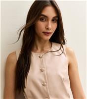 Women's Cream Faux Leather Waistcoat New Look
