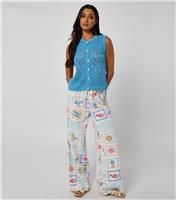 Women's White Postcard Print Wide Leg Trousers Urban Bliss New Look