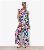 Women's Blue Ikat Print Colour Pop Top Apricot New Look