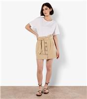 Women's Stone Paper Bag Mini Skirt Apricot New Look