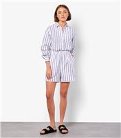 Women's Navy Striped Print Shorts Apricot New Look