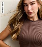 Women's by Zara McDermott Brown Ribbed Jersey Short Sleeve Top Rise New Look