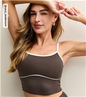 Women's by Zara McDermott Brown Contrast Binding Cropped Top Rise New Look