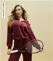 Women's by Zara McDermott Burgundy Quarter Zip Long Sleeve Sweatshirt Rise New Look