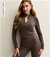 Women's by Zara McDermott Dark Brown Quarter Zip Long Sleeve Top Rise New Look