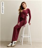 Women's by Zara McDermott Burgundy Drawstring Waist Wide Leg Trousers Rise New Look