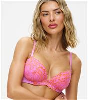 Women's Pink Floral Lace Padded Plunge Bra Ann Summers New Look