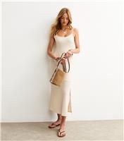 Women's Cream Strappy Textured Midi Dress New Look