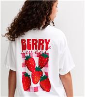 Girls' White Berry Sweet Strawberry Check Print T-Shirt New Look