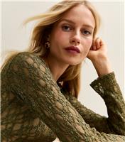 Women's Khaki Lace Boat Neck Long Sleeve Top New Look