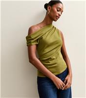 Women's Light Khaki Gathered Off The Shoulder Top New Look