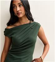 Women's Dark Green Gathered Off The Shoulder Top New Look