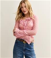 Women's Pink Lace Ruffle Trimmed Long Sleeve Top New Look