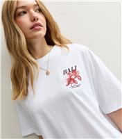 Women's White Bali Flower Print Oversized T-Shirt New Look