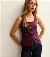 Women's Purple Square Neck Button Through Sleeveless Top New Look