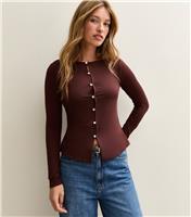 Women's Brown Button Through Long Sleeve Top New Look