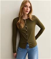 Women's Green Button Through Long Sleeve Top New Look