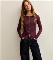 Women's Burgundy Button Through Long Sleeve Top New Look
