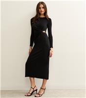 Women's Black Knotted Side Cut Out Midi Dress New Look