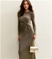 Women's Khaki Knotted Side Cut Out Midi Dress New Look