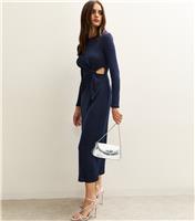 Women's Navy Knotted Side Cut Out Midi Dress New Look