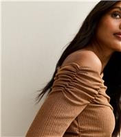 Women's Light Brown Asymmetric Ruched Waist Long Sleeve Top New Look