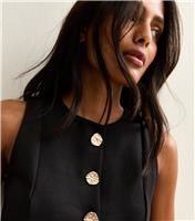 Women's Black Jersey Crew Neck Gold Button Waistcoat New Look
