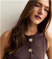 Women's Dark Brown Jersey Round Neck Gold Button Waistcoat New Look