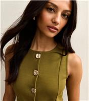 Women's Green Jersey Round Neck Gold Button Waistcoat New Look