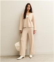 Women's Cream Soft Touch Wide Leg Brushed Trousers New Look