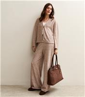Women's Brown Soft Touch Wide Leg Brushed Trousers New Look