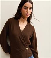 Women's Dark Brown Wrap Top New Look
