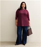 Women's Plus Size Burgundy Cropped Sleeve Longline Jumper Curves New Look